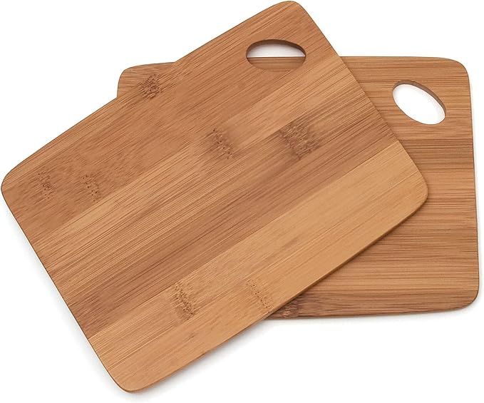 Lipper International Tábuas de corte finas de madeira de bambu para cozinha com orifício oval no canto, conjunto de 2 tábuas, 15 x 20 cm