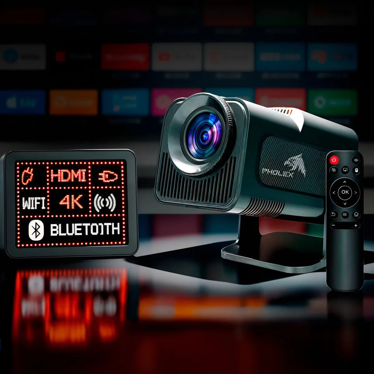 Projetor Hy 320 Smart Pholex Full Hd 4k Android 11 Wifi Blue Preto 127/220v