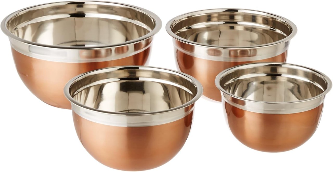 Tigelas de Mistura de Cobre ExcelSteel, Copper Stainless Steel, Set of 4, 1