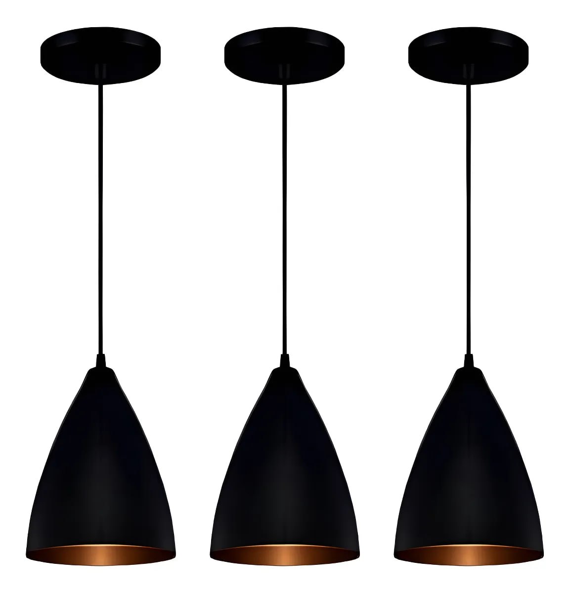 Luminária Balcão Kit 3 Pendentes De Teto Cor Preto 110v/220v