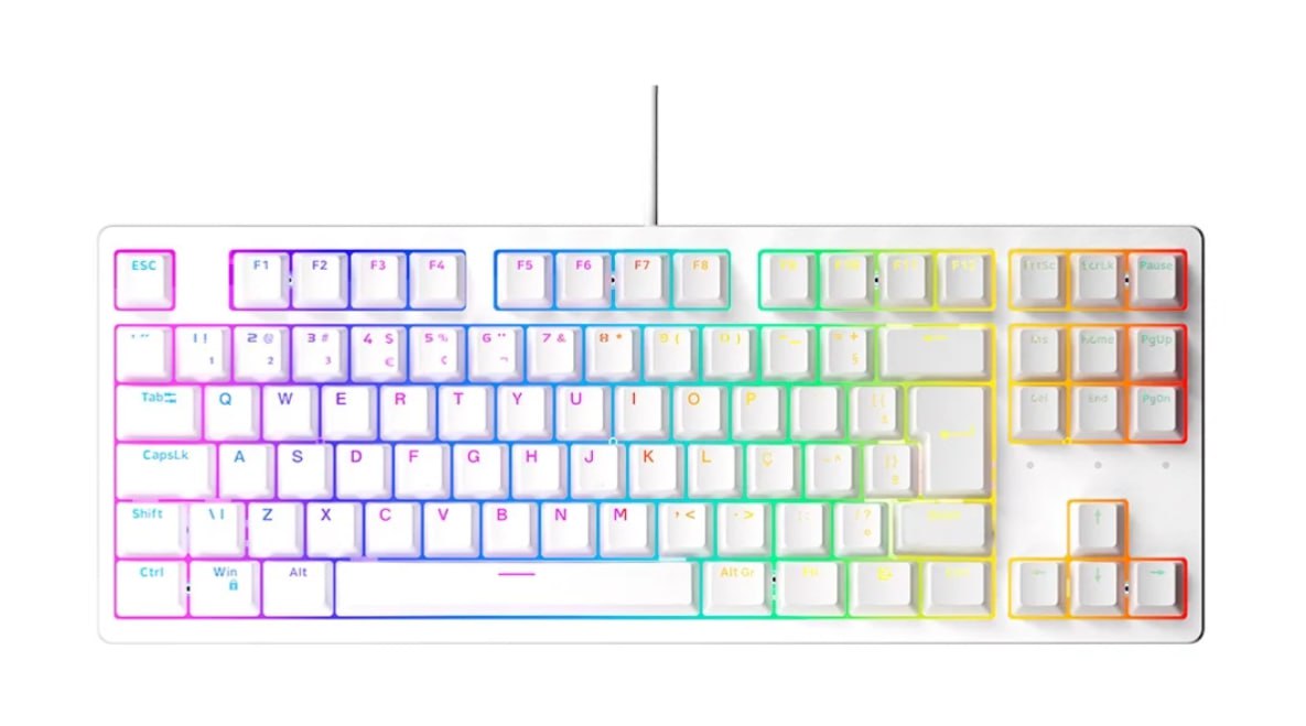 Teclado Mecânico Gamer Husky Sled, TKL, Branco, ABNT2, RGB, Switch Gateron G Pro Brown - HTG500BRMA