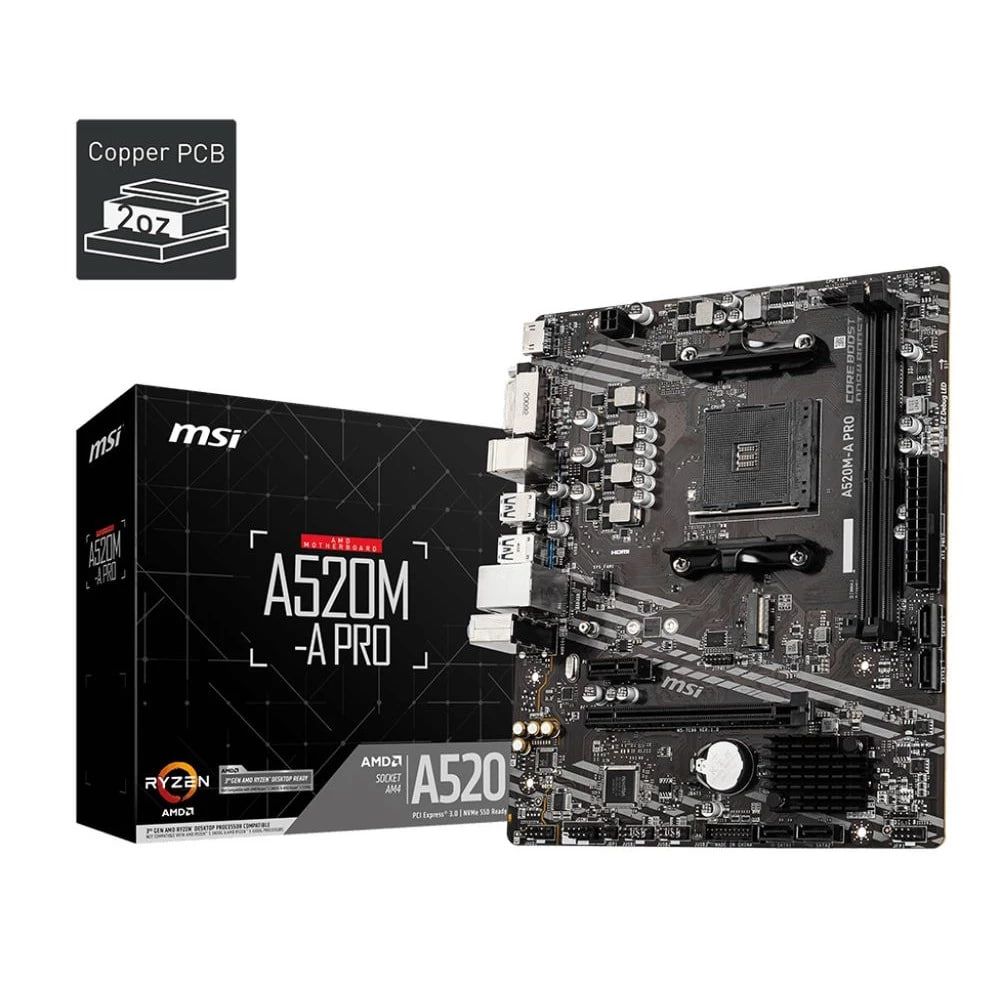 Placa Mãe MSI A520M-A PRO AMD Ryzen AM4 DDR4, Matx, Hdmi/Dvi
