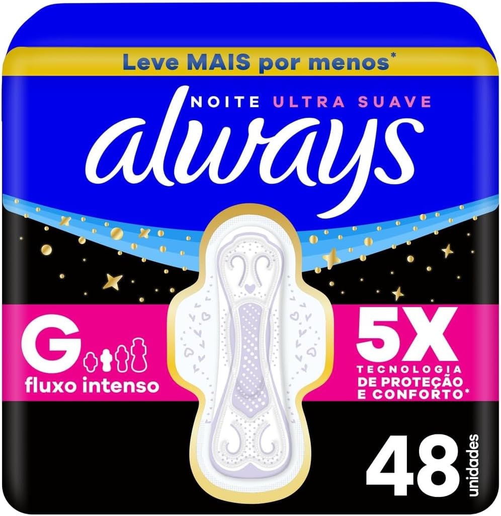 Always Noturno Suave, Absorvente Tamanho G, 48 Unidades
