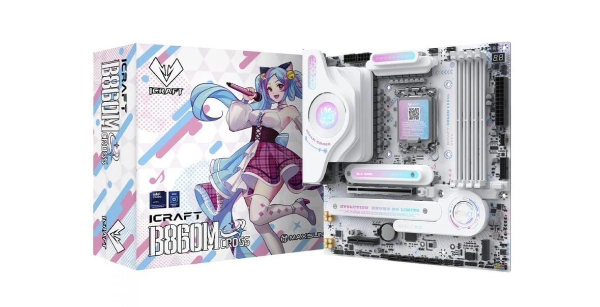 Placa Mãe Maxsun iCraft B860M Cross, Chipset B860, Intel LGA 1851, mATX, DDR5, Branco