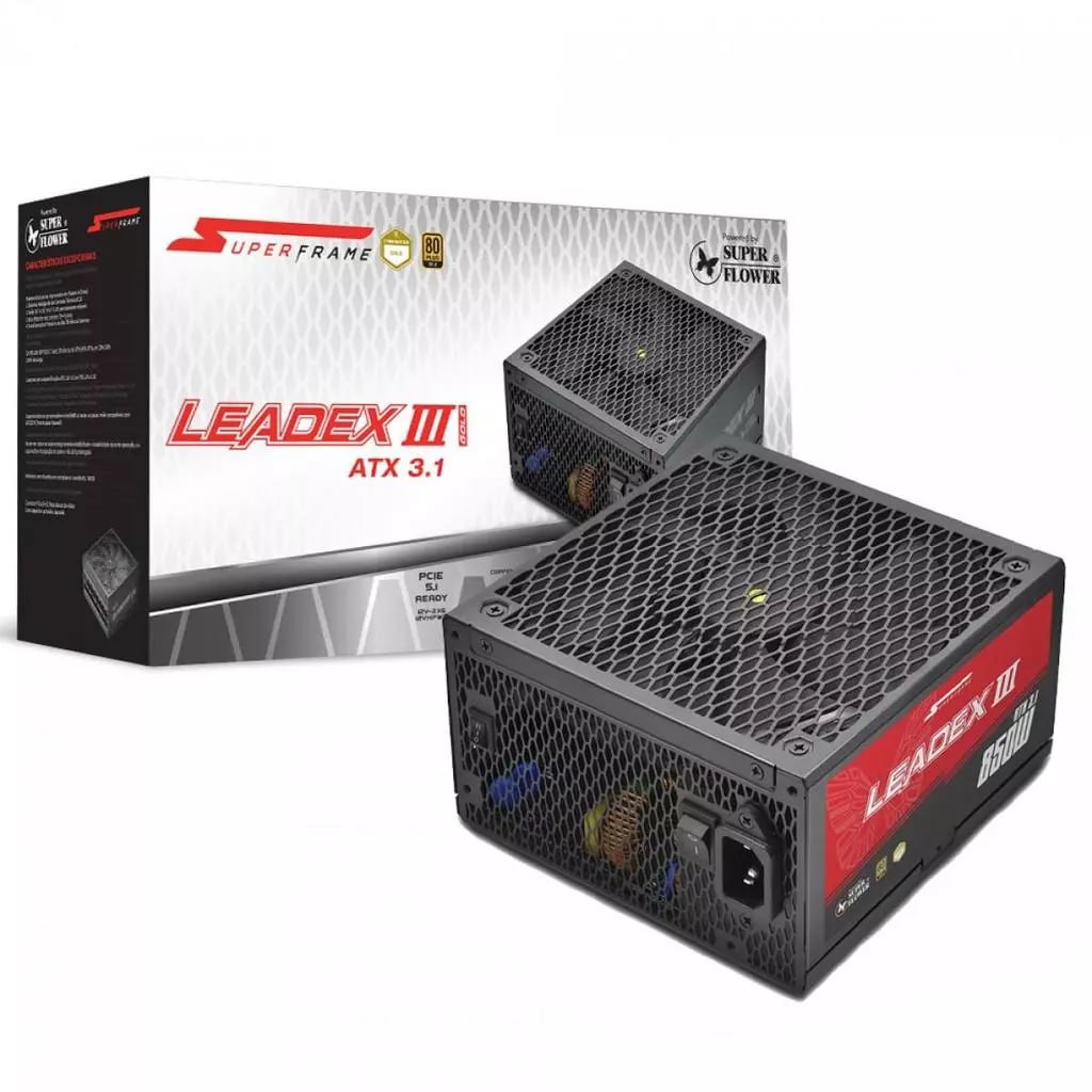 Fonte SuperFrame Leadex III Powered By Super Flower, 850W, 80 Plus Gold, Cybenetics Gold, Full Modular, ATX 3.1