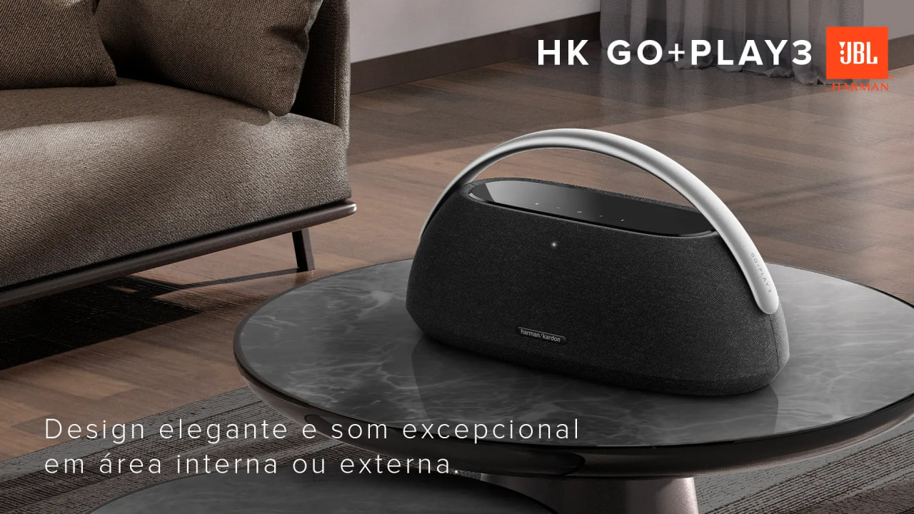 HARMAN KARDON, Caixa de Som, Go + Play 3, Bluetooth, Com Alça de Alumínio - Preto