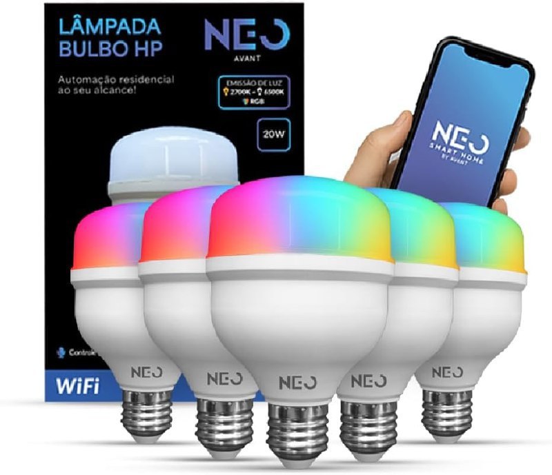 Kit Lampada Led Smart Wi-fi 2.4 GHz Bulbo Hp 20w 30w 40w ou 50w 2700K/6500K RGB Colorido E27 110v/220v (5, 20w)