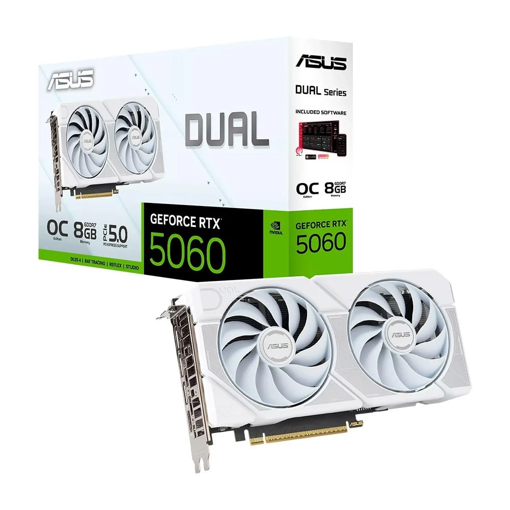 Placa de Vídeo ASUS Dual RTX 5060 White OC Edition NVIDIA GeForce, 8GB, GDDR7 - DUAL-RTX5060-O8G-WHITE
