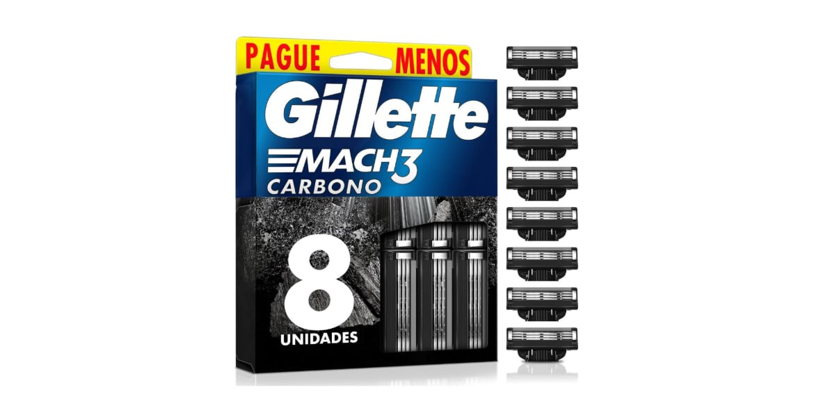 Refils Para Barbear Gillette Mach3 Carbono Carga para Aparelho de Barbear com Carvão Ativado 8 Uds