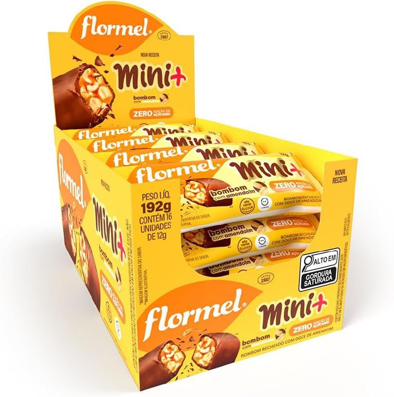 Mini Bombom com Amendoim FLORMEL Zero Açúcar- Caixa com 16 unidades