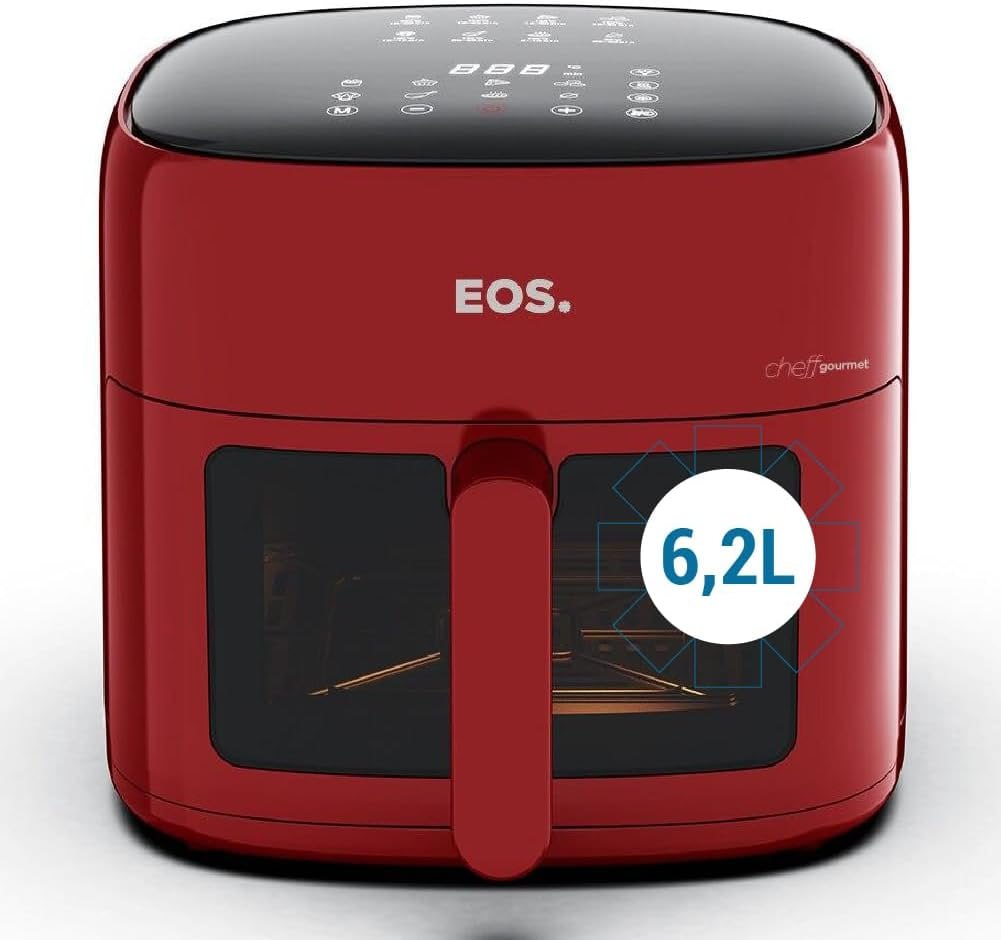 Fritadeira Sem Óleo Air Fryer Eos Chef Gourmet 6.2 Litros Compacta Digital Vermelho Eaf60v
