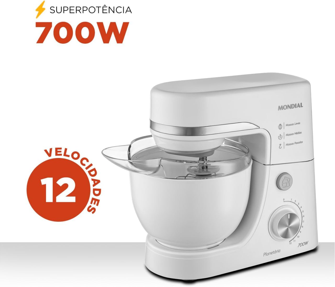 Batedeira Planetária, Mondial, Branco, 700W, 110V