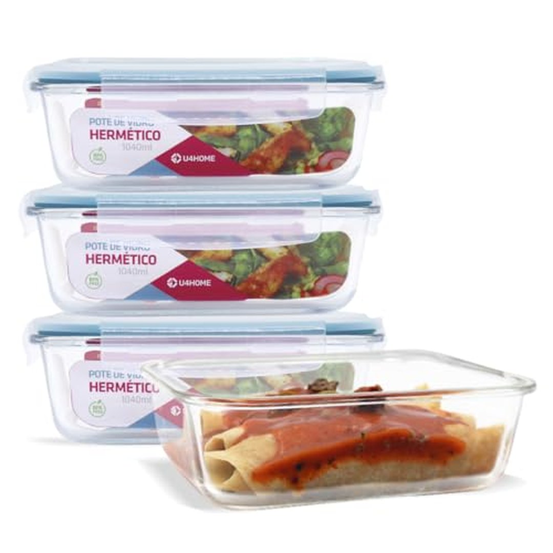 Kit 04 Potes Herméticos de Vidro 1040ml