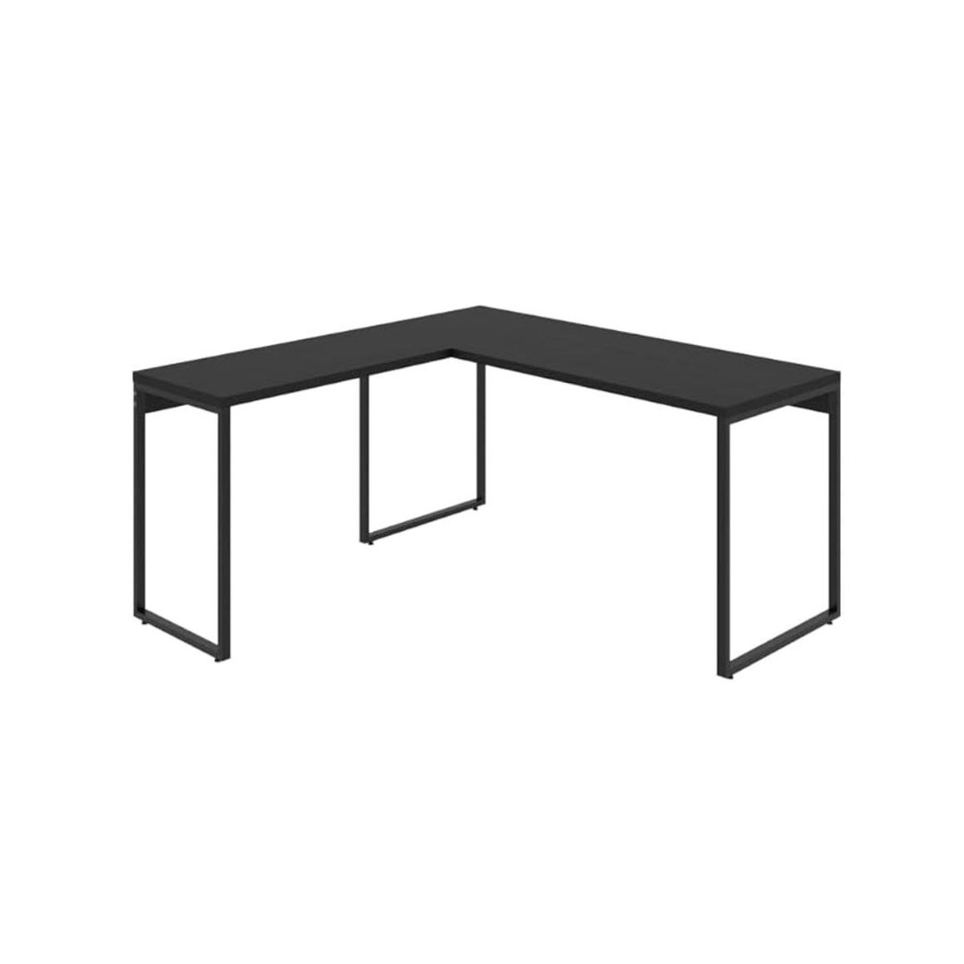 Mesa de Escritório em L Estilo Industrial 1,50mX1,50m Kuadra, Compace, Preto Ônix / Est.Preta