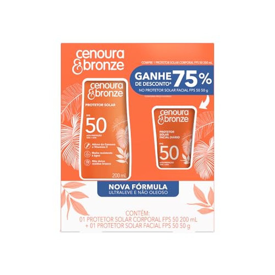 Kit Protetor Solar Cenoura & Bronze corpo FPS50 200ml + Facial FPS50 50g