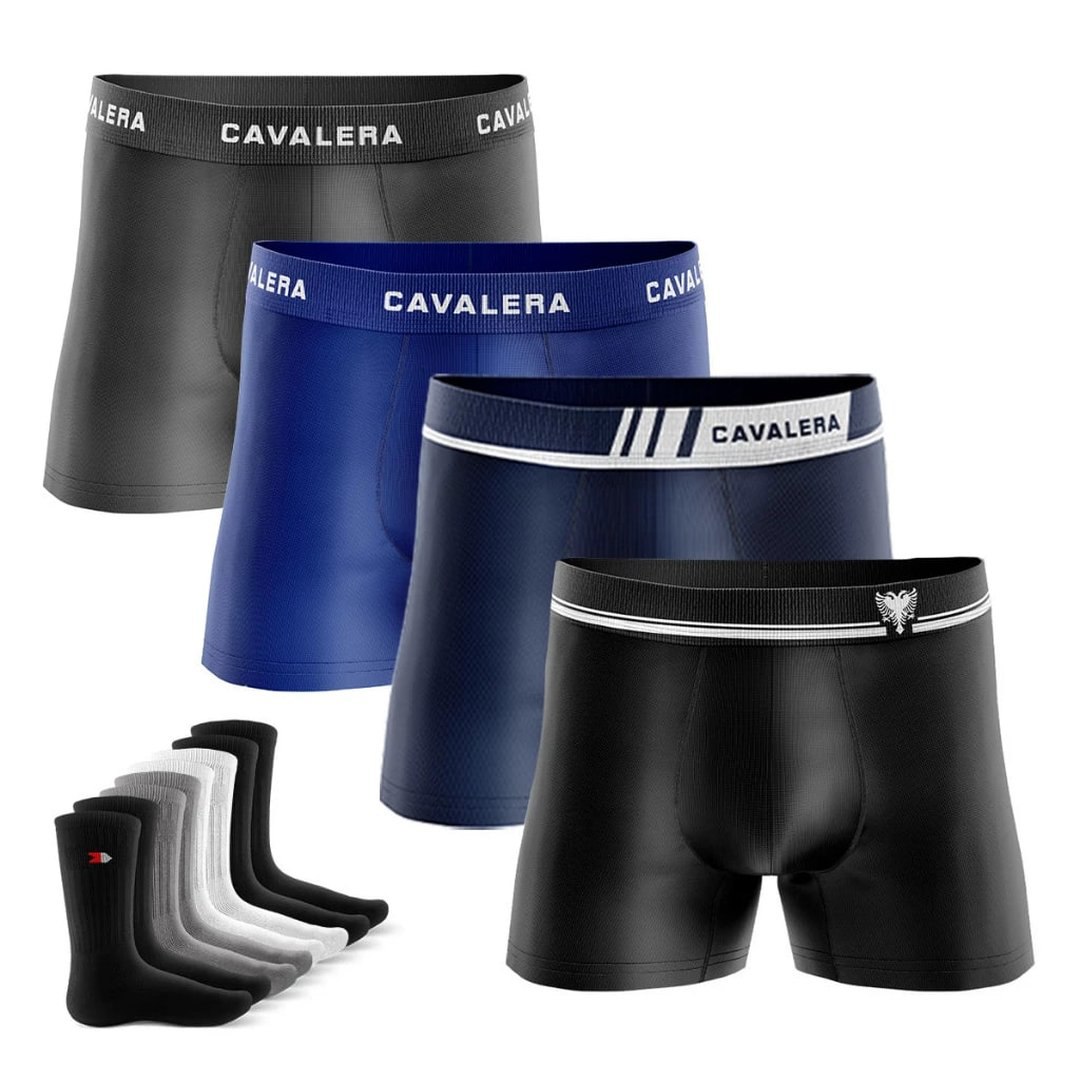 Kit 4 Cuecas Cavalera Sortido + 4 Pares de Meias Sandrini