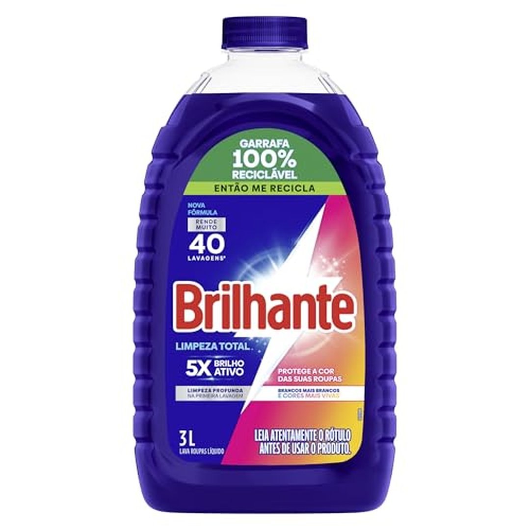 Sabão Líquido Lava Roupas Brilhante Limpeza Total - 3L