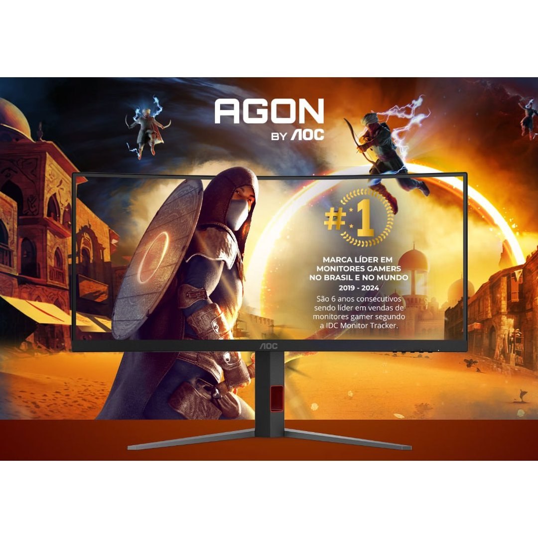 Monitor Gamer Curvo AOC Agon 34", Ultrawide, WQHD, 180Hz, 0.5ms, Fast VA, Adaptive-Sync, Altura Ajustável
