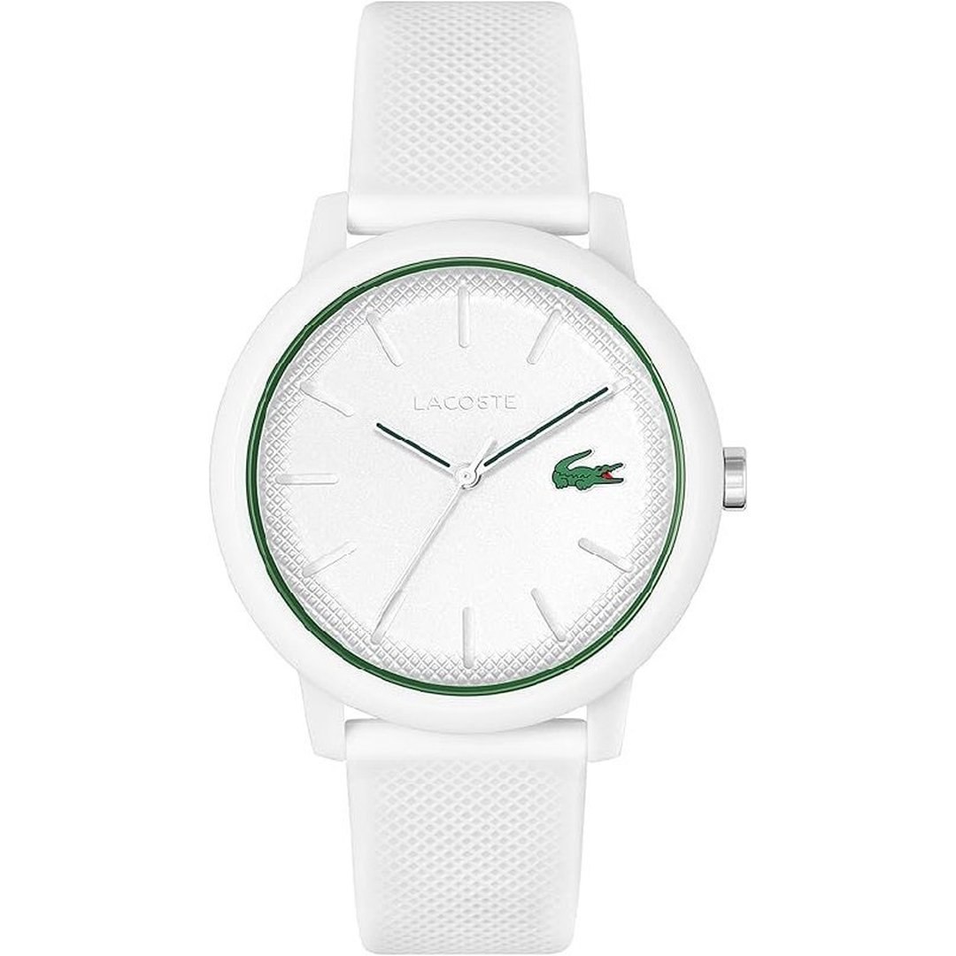 Lacoste 12.12 TR90 Relógio masculino de quartzo com pulseira de borracha branca (modelo: 2011169)Promotom, Branco, verde, 42MM, borracha
