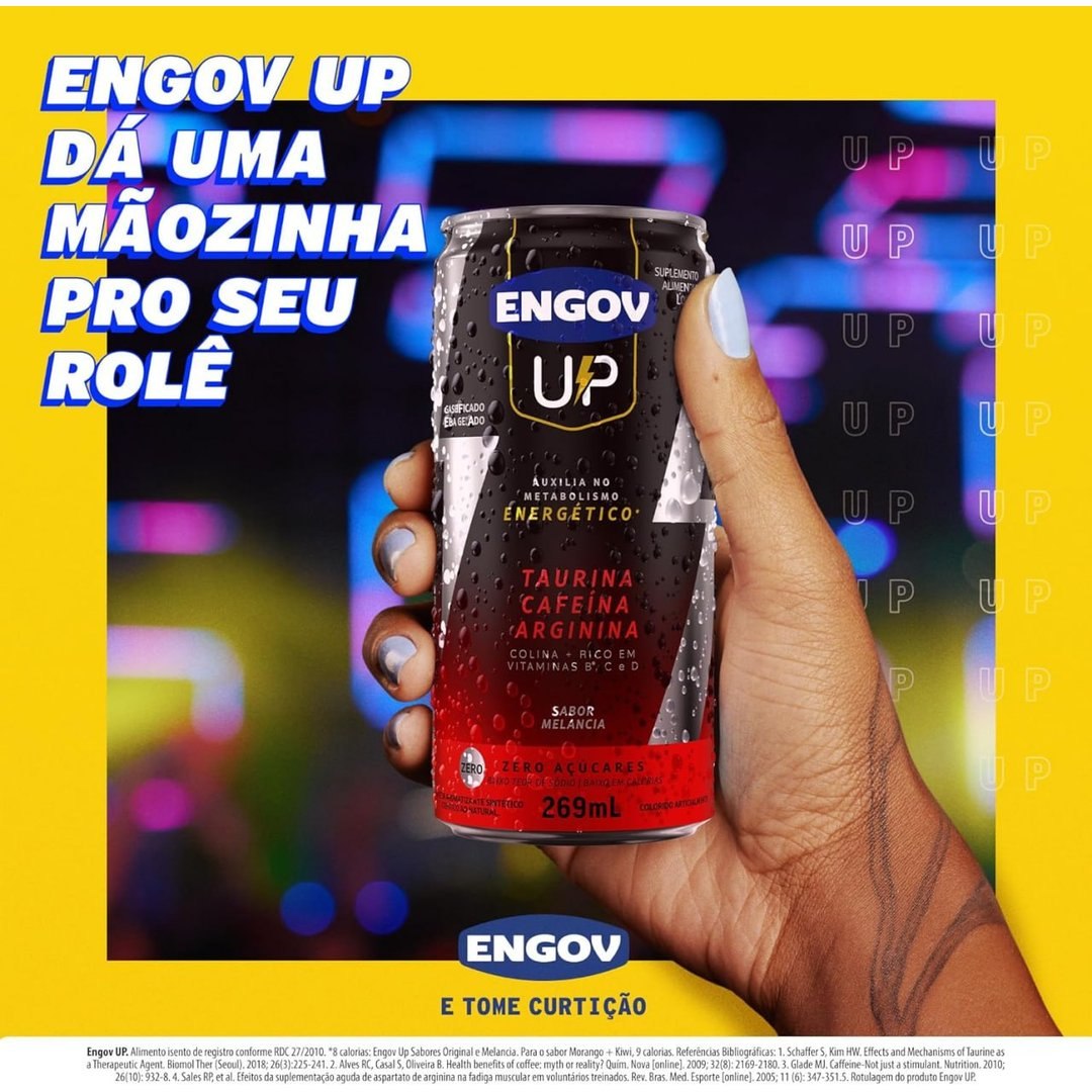 Engov Up Melancia - Bebida Gaseificada para Energia, Disposição e Melhora de Foco - Cafeína, Taurina, Arginina, Baixo em Calorias e Sódio - 269ml