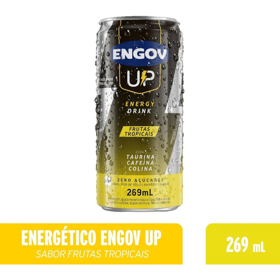 Engov Up Tropical - Bebida Gaseificada para Energia, Disposição e Melhora de Foco - Cafeína, Taurina, Arginina, Baixo em Calorias e Sódio - 269ml