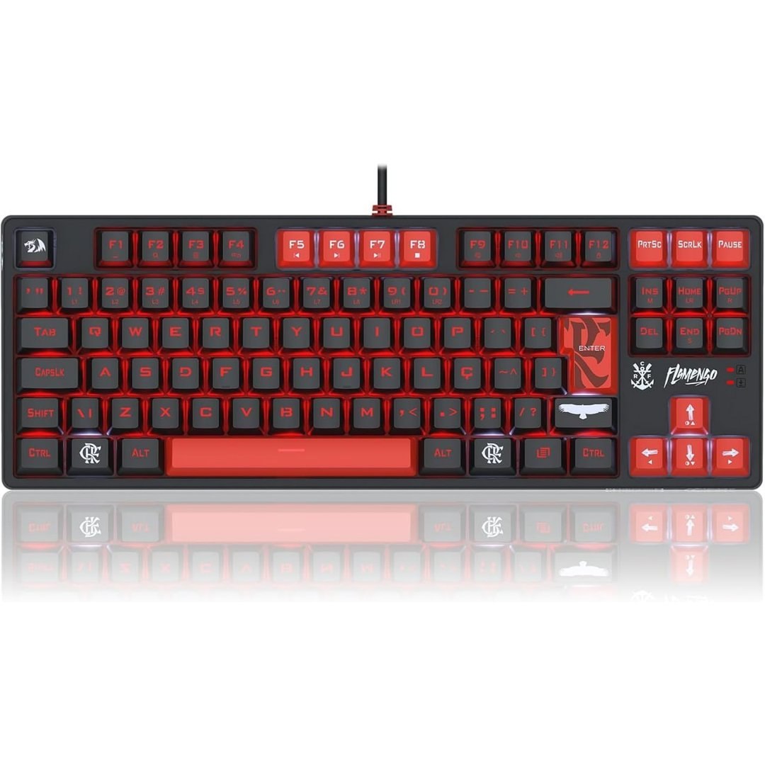 Teclado Gamer Redragon Flamengo Nation Preto e Vermelho LEDs Vermelho e Branco Switch Marrom FL576