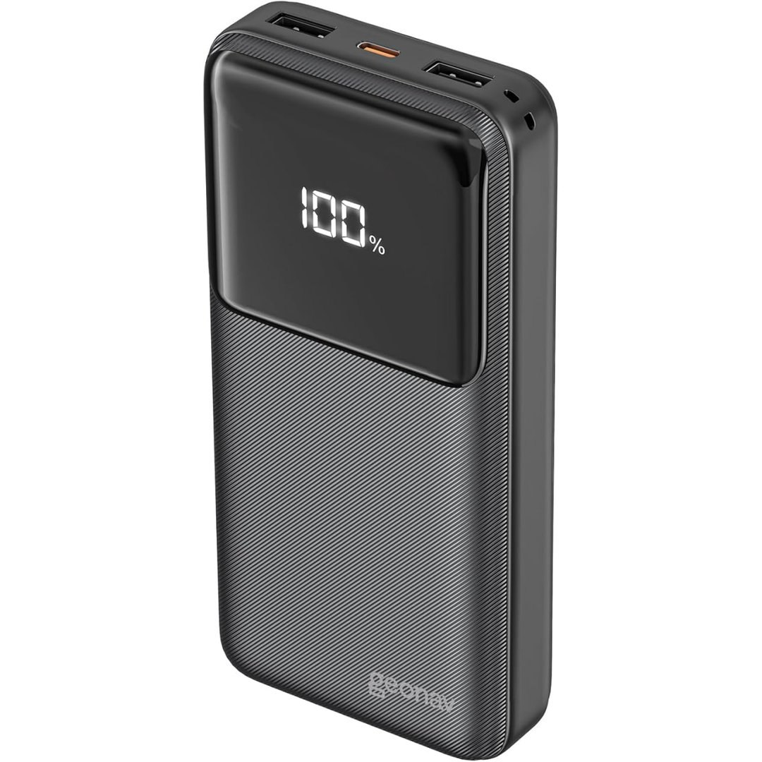 Geonav Power Bank, Carregador Portátil Universal 20.000mAh, Carga rápida, 2 saídas USB-A (até 18W quick charge) e 1 USB-C (até 20W Power Delivery), Led Indicador de Bateria, PB20K20W1PBK, Preto