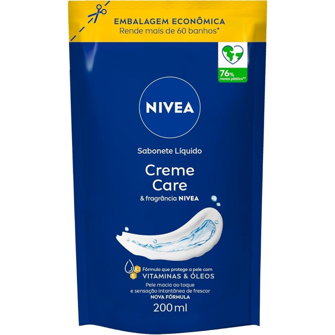NIVEA Sabonete Líquido Creme Care 200ml, Limpeza Corporal, Pele Macia, Óleos e Vitaminas, Equilíbrio com o pH, Protege do Ressecamento