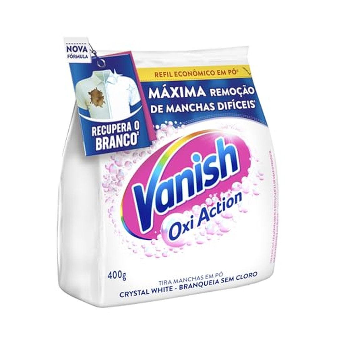 Tira Manchas em Pó Vanish Crystal White Oxi Action 400g, para roupas brancas