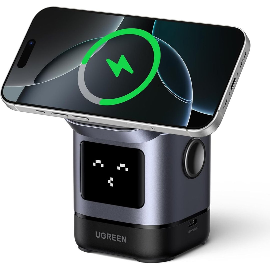 UGREEN Suporte carregador sem fio de 15 W certificado Uno Qi2, estação de carregamento dobrável 2 em 1 compatível com iPhone 16/15/14/13/12, AirPods 2/3/4/Pro (sem adaptador AC)