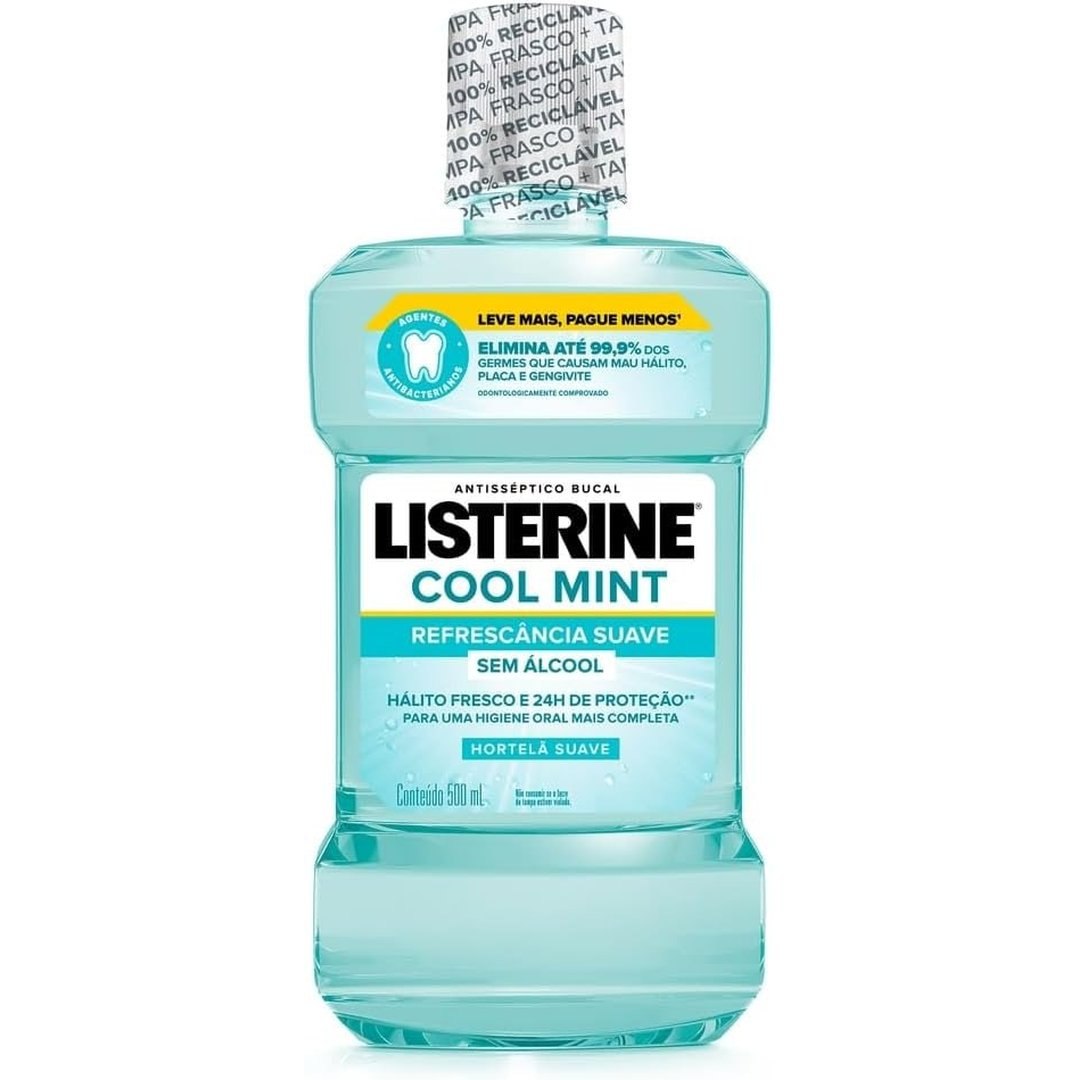 Listerine Cool Mint Enxaguante Bucal Sem Álcool, 500mL
