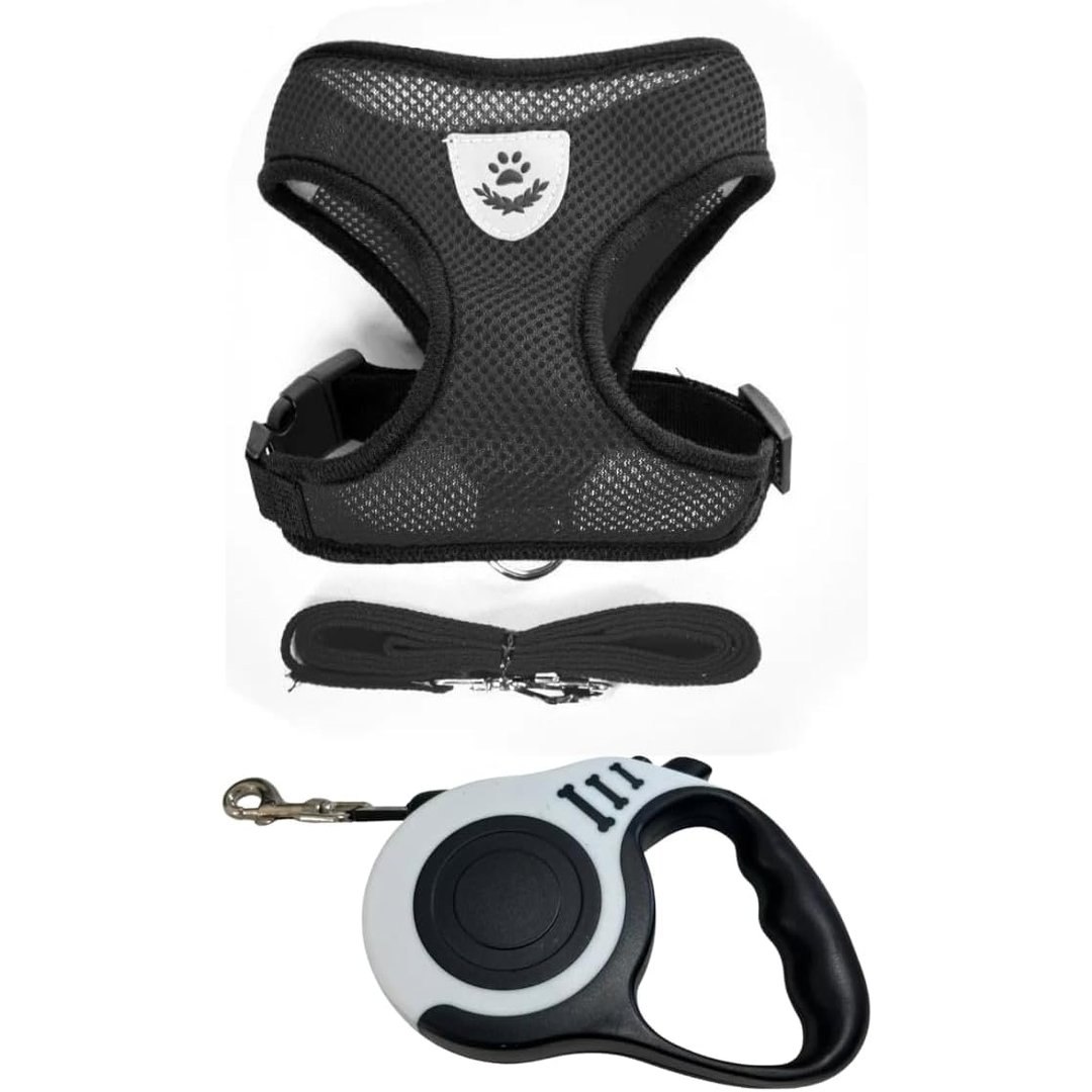 Guia Retratil Select Pet 5m + Peitoral Select Pet Para Cães E Gatos (Preto, M)