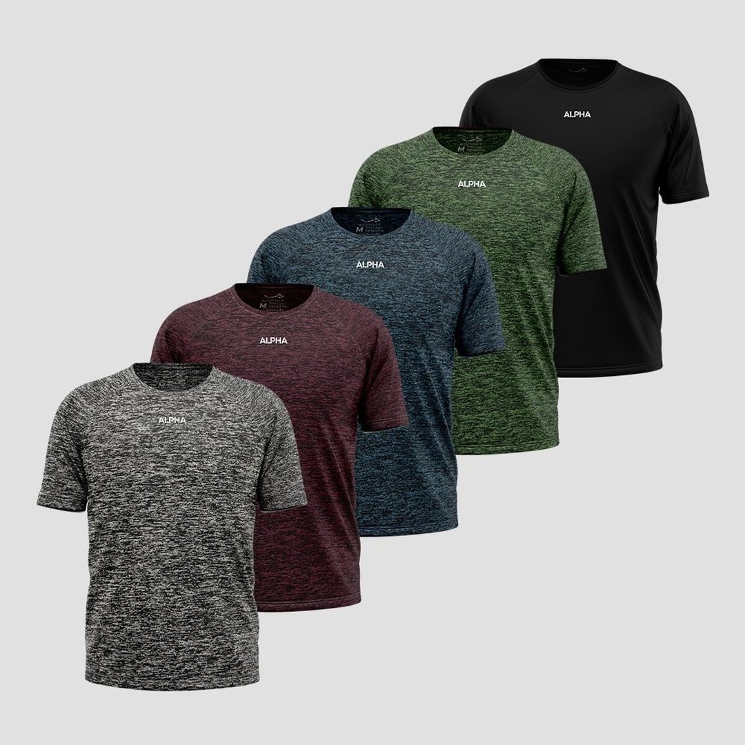 Kit 5 Camisetas Dry All Black Alpha