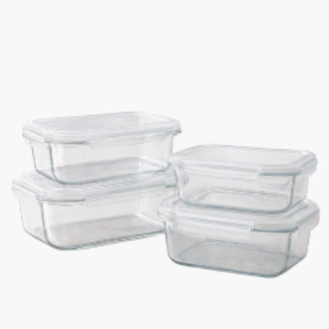 Kit 10 Potes de Vidro Herméticos 640ml Retangular - Refratário Borossilicato para Forno, Freezer e Micro-ondas - Marmita Livre de BPA - Tampa com Trava (Kit 4 Potes)