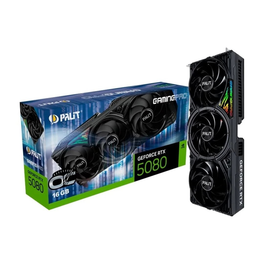 Placa de Vídeo Palit RTX 5080 GamingPro OC NVIDIA GeForce, 16GB, GDDR7, ARGB SYNC EVO, G-Sync, Ray Tracing, DLSS 4 - NE75080S19T2-GB2031A