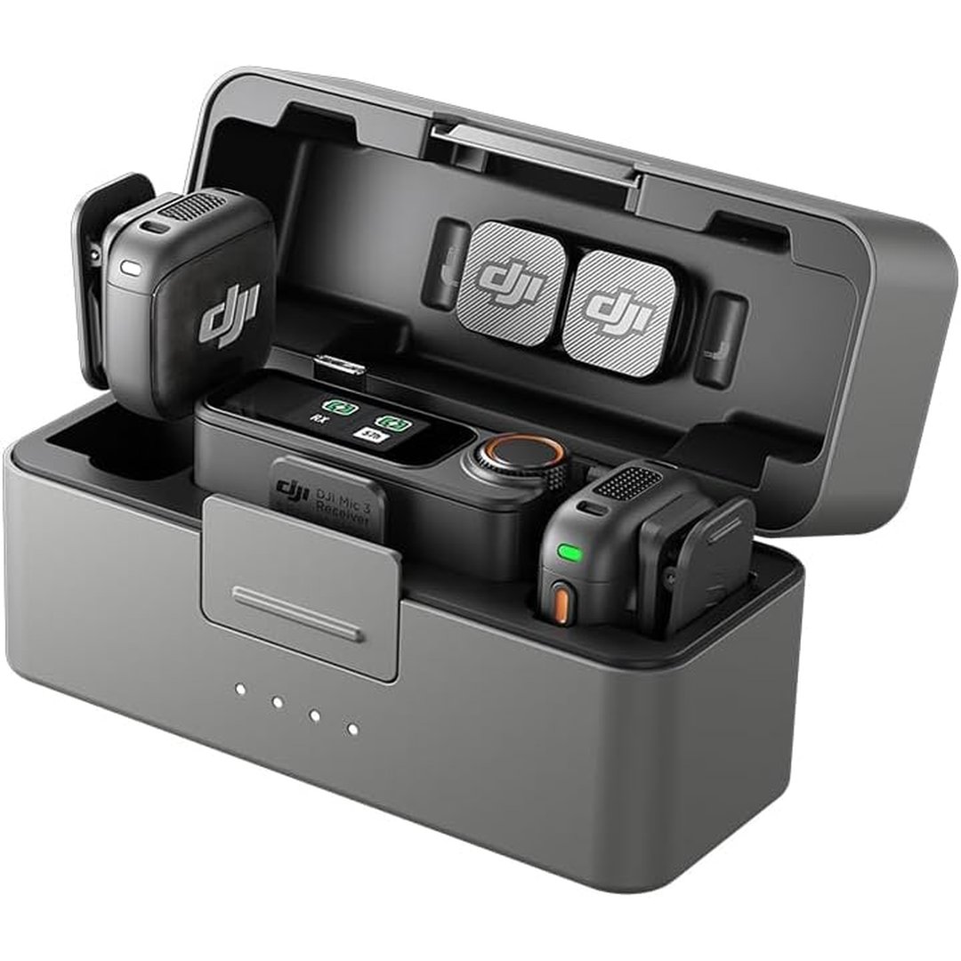 Microfone Sem Fio DJI Mic 3 com Case de Carregamento (2 TX Microfone + 1 RX Receptor) BR - DJI138
