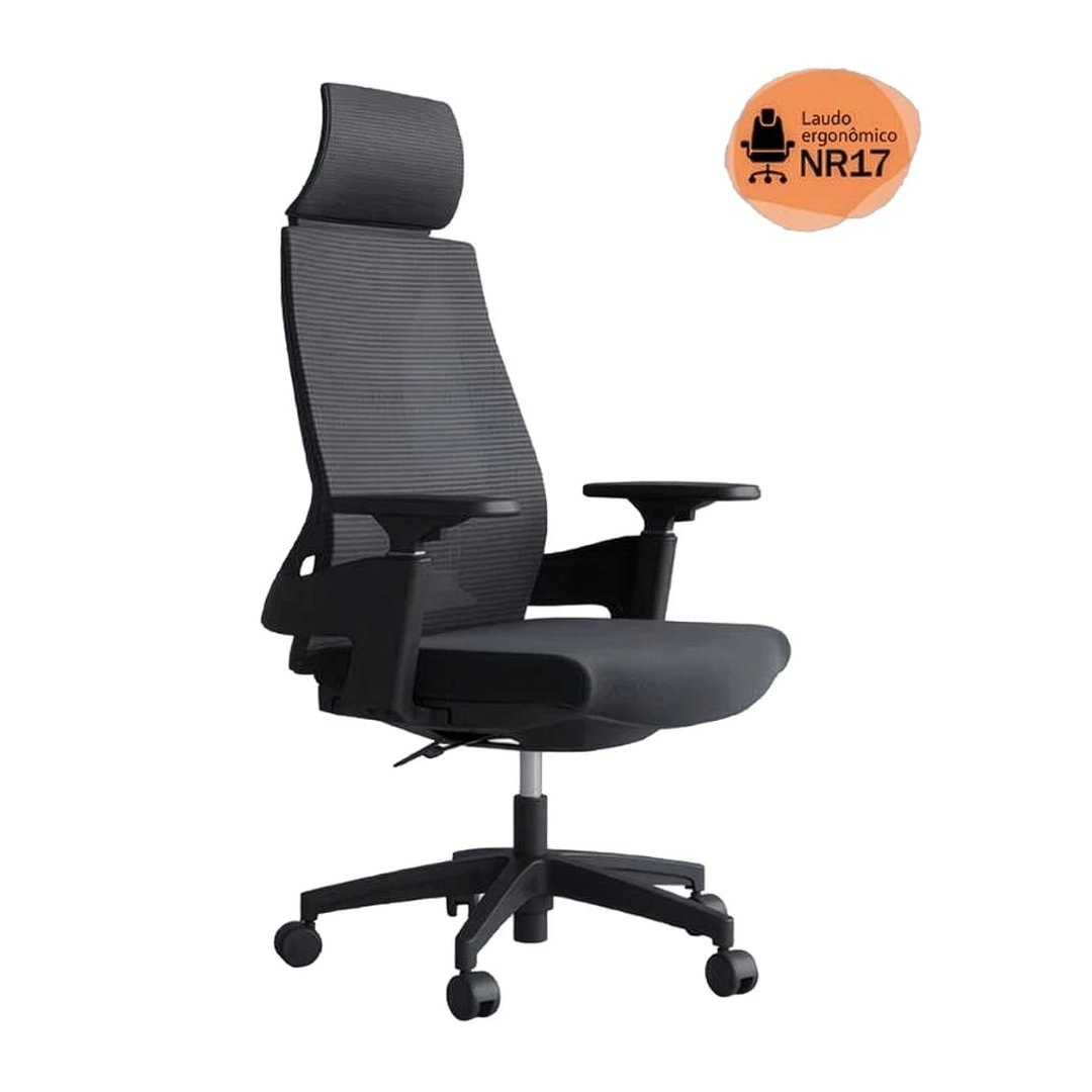 Cadeira de Escritório Presidente Ergonômica Giratória Modelo Toledo Cor Preta Certificada NR17