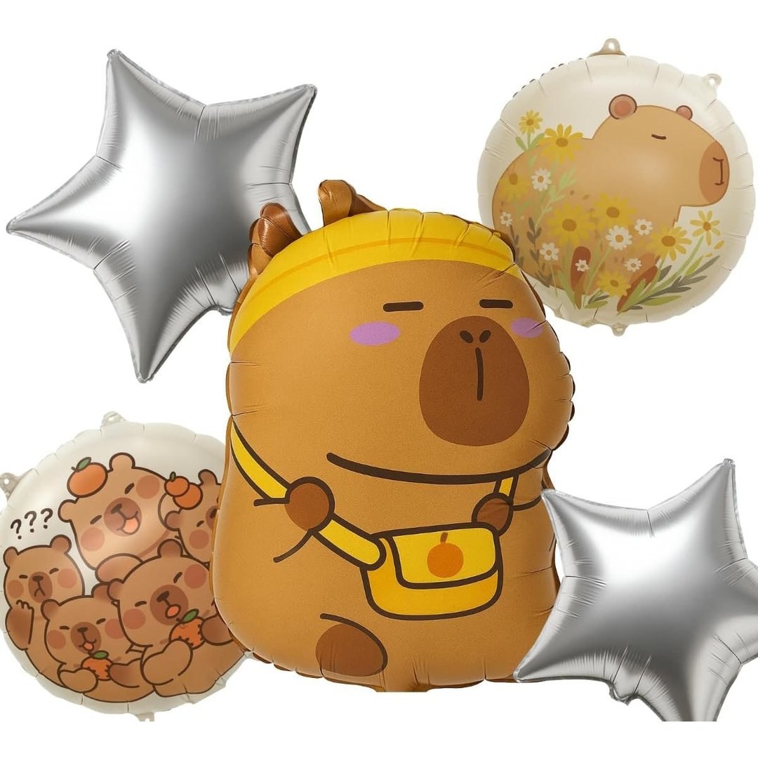 Kit 5 Balões Foil Capivara Bolsa Laranja – Cartelado Premium – Balão Festa Infantil, Decoração Criativa – Luma Festas
