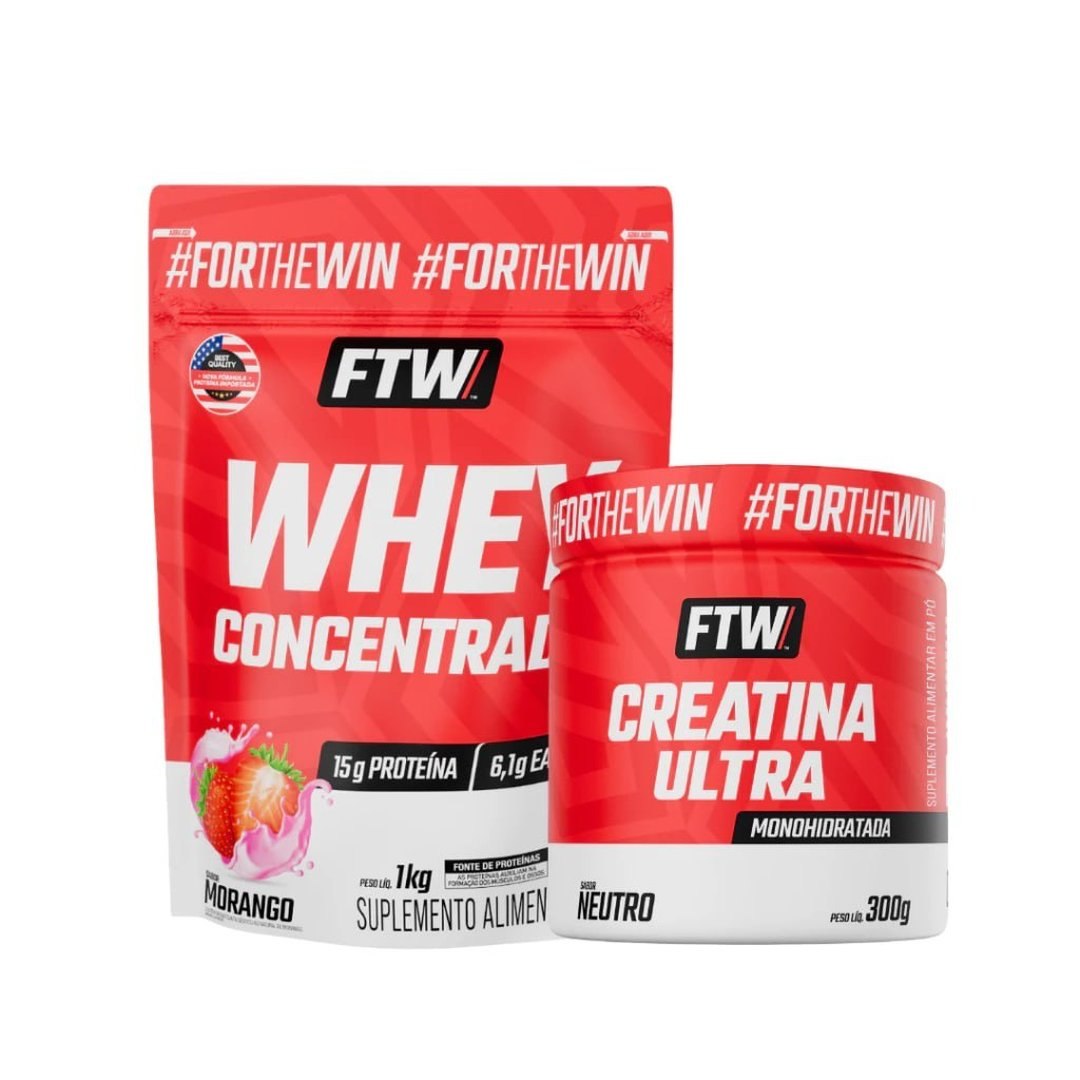 Kit Whey Concentrado 1kg + Creatina Ultra Pote 300g - FTW