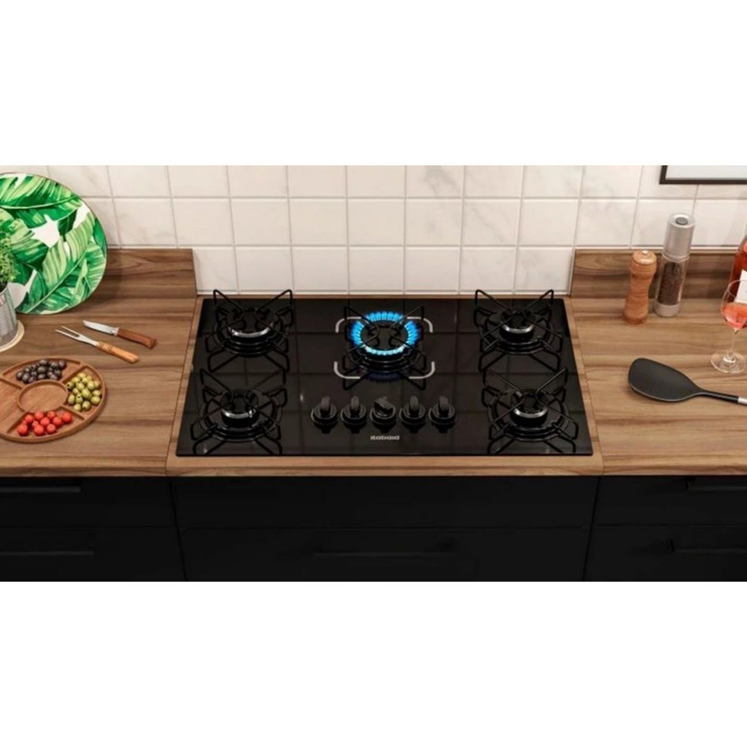 Cooktop a Gás 5 Bocas Itatiaia Essencial | Mesa de Vidro Temperado, Preto, Bivolt