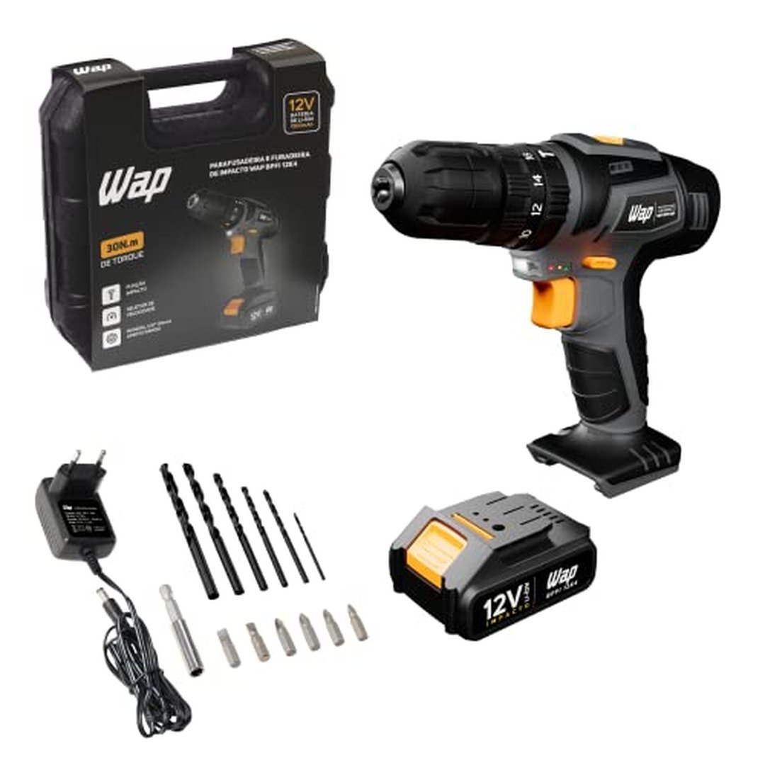 WAP Parafusadeira e Furadeira com Impacto 12V + Kit 13 Acessórios