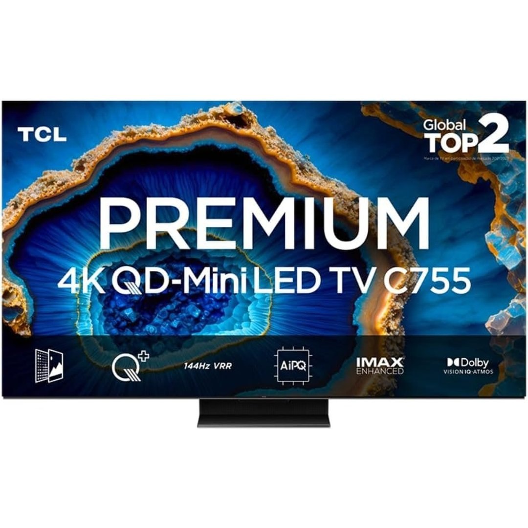 Smart TV TCL 75 Polegadas QLED Mini LED 4K C755 WiFi Bluetooth Google TV 144Hz VRR HDR10+ 75C755