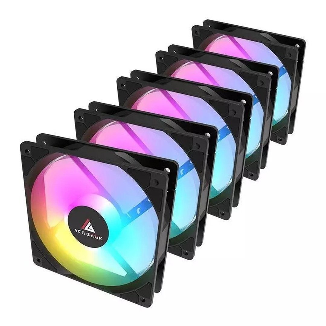 Kit Ventoinhas Acegeek RW12 5x1, Rainbow, 5x120mm, Preto, AG-RW12-5X1-BK