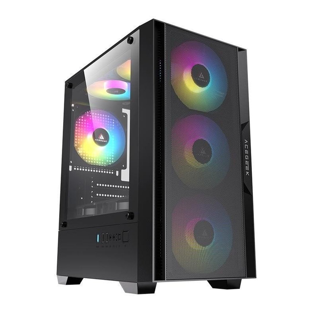 Gabinete Gamer Acegeek Stratus Mesh, Mid-Tower, Lateral de Vidro, Preto