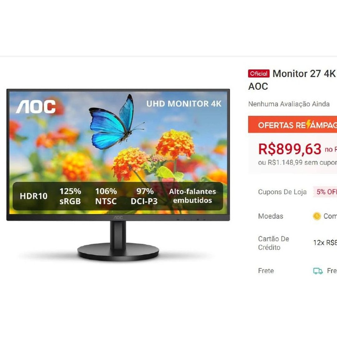 Preção - Monitor 27 4K IPS HDR10 Alto falantes Integrados AOC