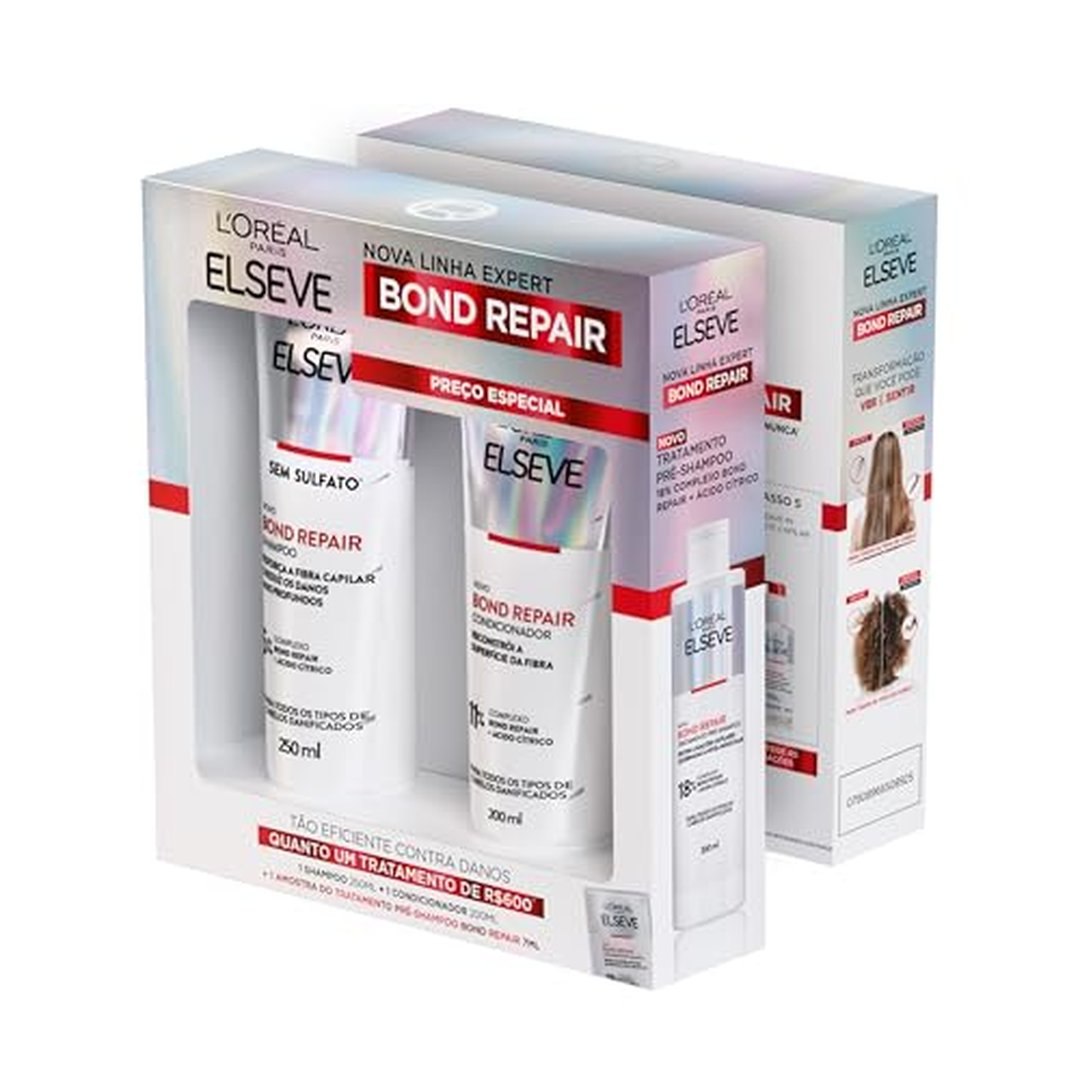 Kit L'Oréal Paris Elseve Bond Repair Shampoo 250ml + Condicionador 200ml + Sachê Pré Shampoo 7ml