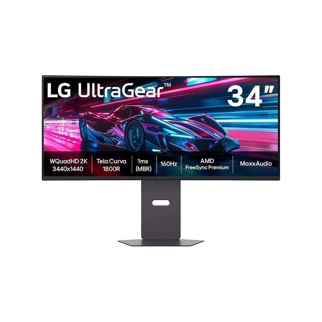 Monitor Gamer Curvo LG UltraGear 34, QHD, UltraWide, 160Hz, 1ms, FreeSync Premium, HDR10, Altura Ajustável, Som Integrado