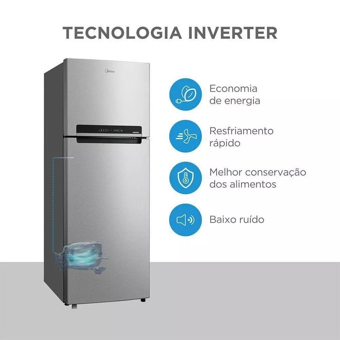 Geladeira Frost Free Duplex 394L Inverter Prata Midea MDRT533EVD501 110V