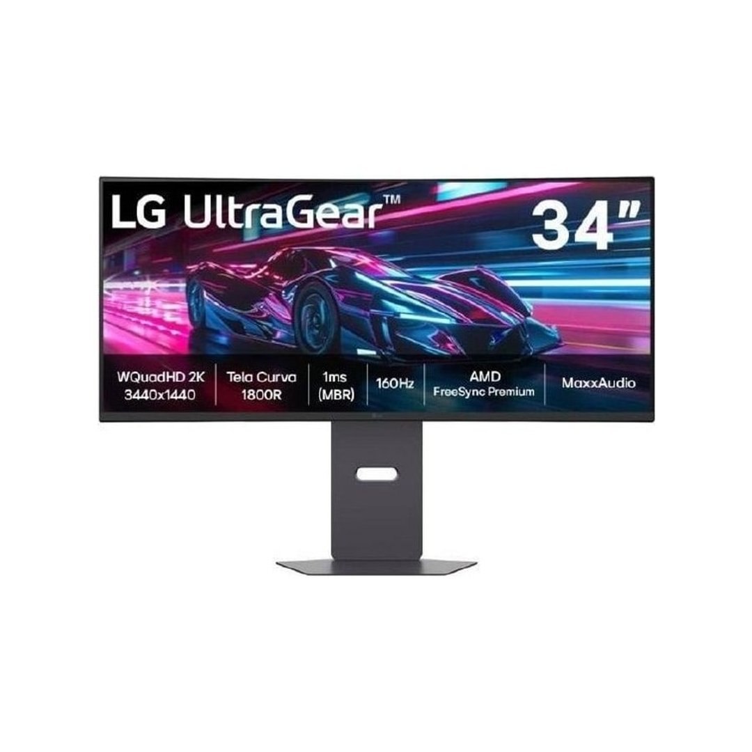 Monitor Gamer Curvo LG UltraGear 34, QHD, UltraWide, 160Hz, 1ms, FreeSync Premium, HDR10, Altura Ajustável, Som Integrado