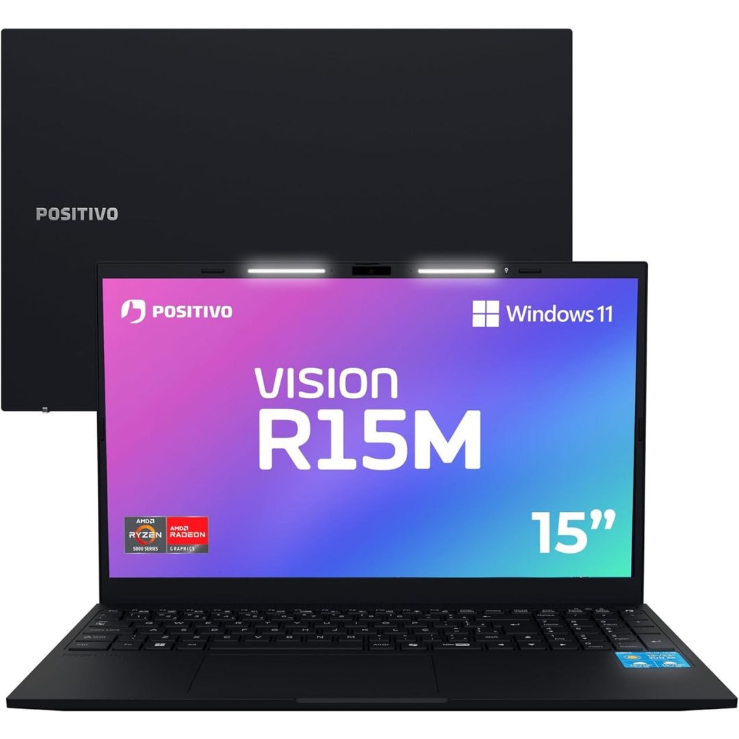 Notebook Positivo Vision R15M AMD Ryzen 3-7330U Windows 11 16GB RAM 256GB SSD Wi-Fi 6 Tela 15” Full HD IPS Antirreflexo - Minitela - Permite upgrade de memória RAM e SSD - Preto